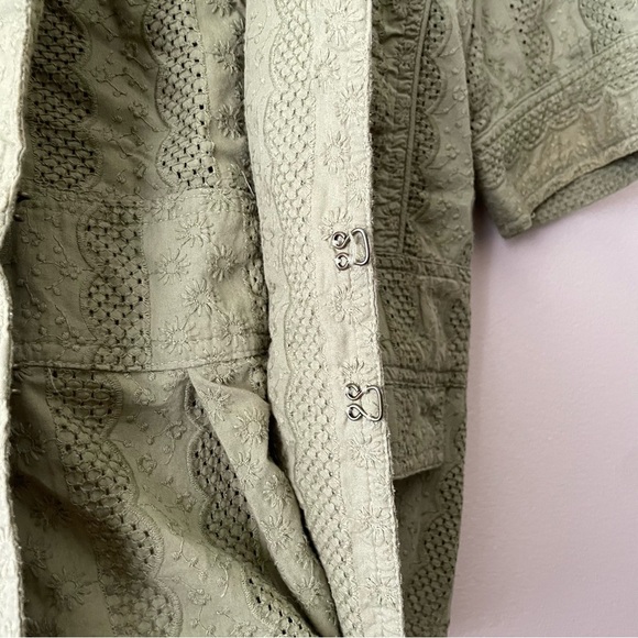 COLDWATER CREEK Garden Girl Olive Green 100% Cotton Eyelet Short Sleeve Blazer - Picture 7 of 10